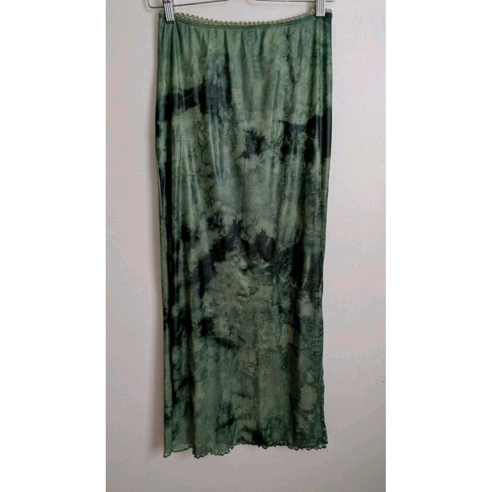 Y2K Mesh Maxi Skirt Stretch Green Tie Dye Forest Fairy Whimsigoth S M USA 90s